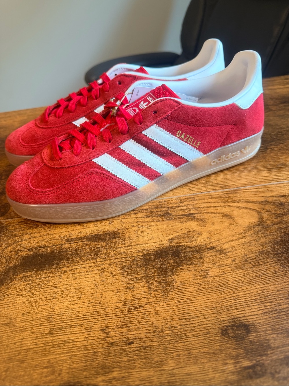 adidas Gazelle Red Suede Sneakers with White Stripes 10M